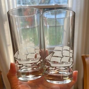 Vintage Schooner Sailing Ship Tumblers Glasses 12 oz. set of Two